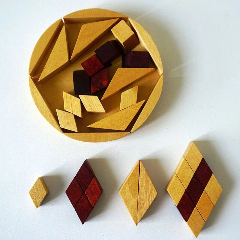 Wooden Mosaic Shape Puzzle Mind Brain Teasers Challenge Montessori Educational Game Puzzles for Adults Kids