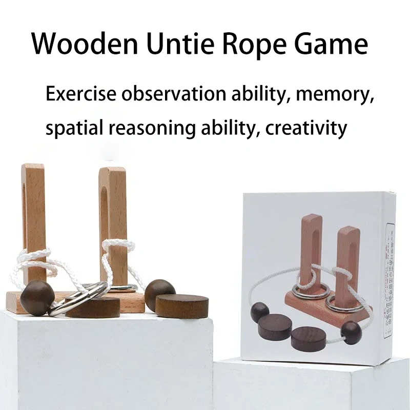 Small Brain Teaser Puzzle, Wooden Untie Rope Game, Unlocking Puzzle, Party Favor Gifts for Kids Adults,Suitable for All Ages