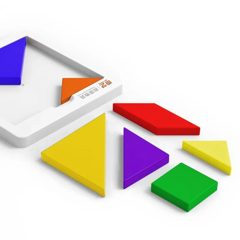 Classic Mind Wooden T Puzzle Creative Brain Teasers Shape Plastic Tangram Puzzles Game with Box