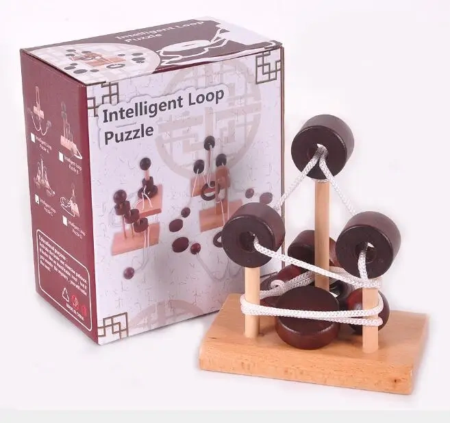Desk Novelty 3D Wooden Rope String Brain Teaser Puzzles Game Toy