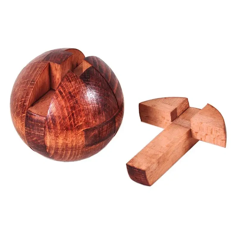 Coffee Color Large Size Wooden Burr Ball Barrel Shaped Wood Interlocking Puzzles Game for Children Adults