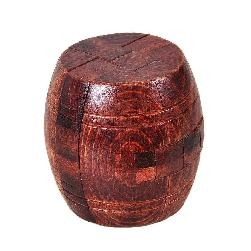 Coffee Color Large Size Wooden Burr Ball Barrel Shaped Wood Interlocking Puzzles Game for Children Adults