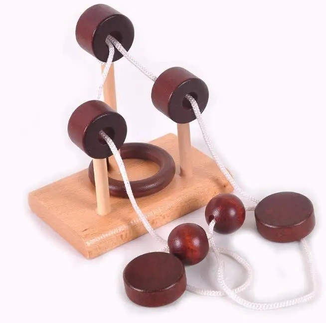 Desk Novelty 3D Wooden Rope String Brain Teaser Puzzles Game Toy