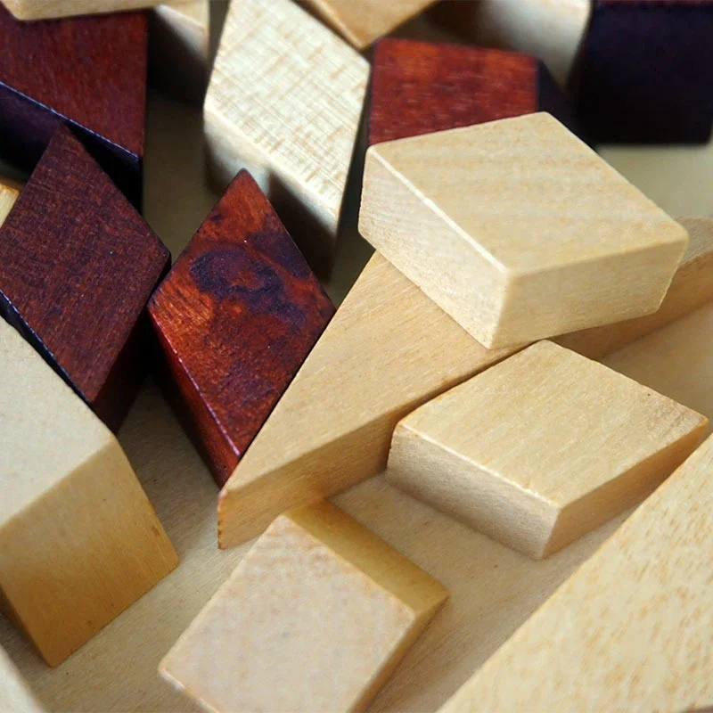 Wooden Mosaic Shape Puzzle Mind Brain Teasers Challenge Montessori Educational Game Puzzles for Adults Kids