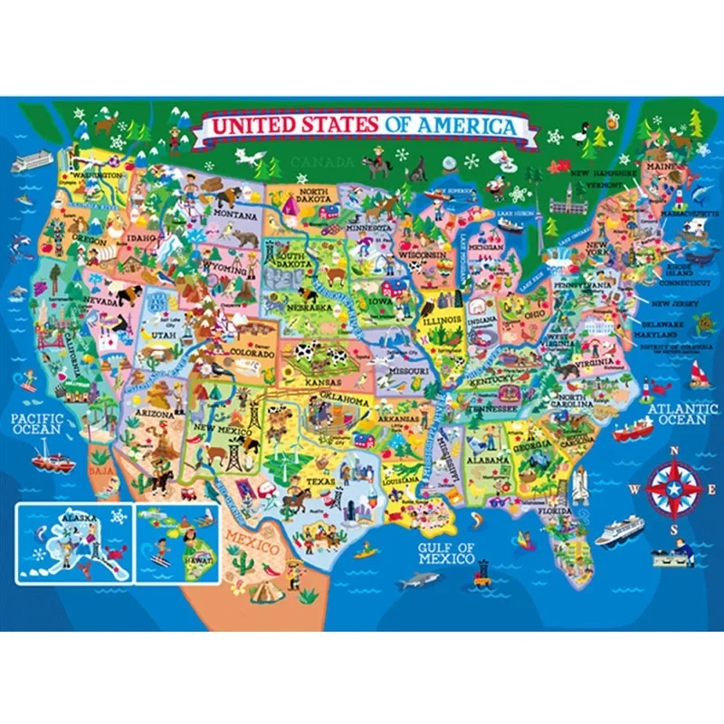 New 200PCS Paper Jigsaw Puzzle USA World Map Puzzles for Adults Children Decompression Game Kid Educational Gift Toys