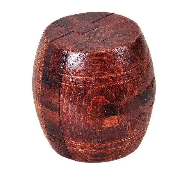 Coffee Color Large Size Wooden Burr Ball Barrel Shaped Wood Interlocking Puzzles Game for Children Adults