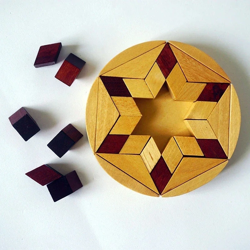 Wooden Mosaic Shape Puzzle Mind Brain Teasers Challenge Montessori Educational Game Puzzles for Adults Kids