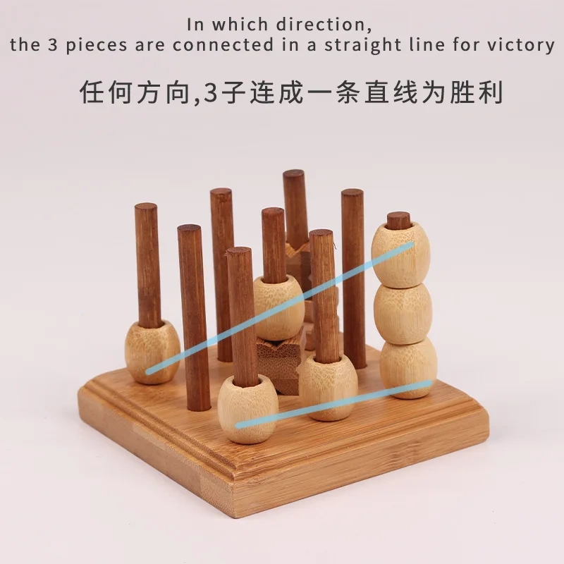 New 3D XO Tic Tac Toe Bamboo Wooden Logic Educational Puzzles Table Game for Two Players