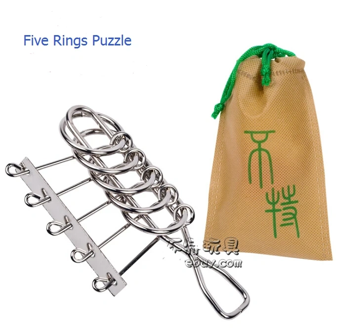 Classic Five Linked Rings Metal Wire Puzzles Brain Teaser Game Toys for Adults and Children