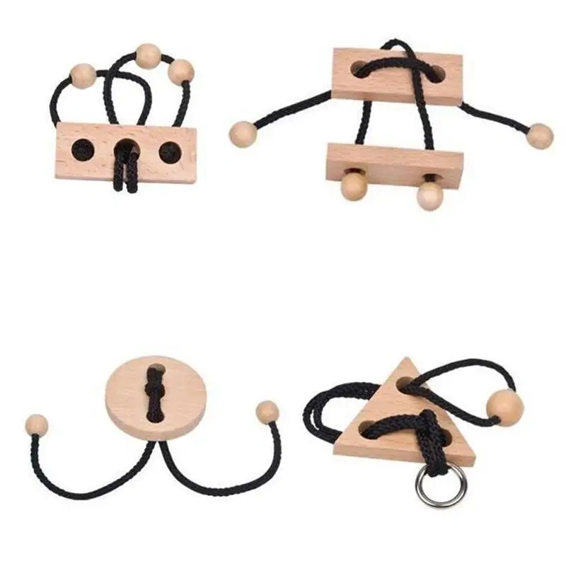 Classic Wooden Rope Puzzle Metal Brain Teasers Loop Magic Puzzles Game for Adults Kids