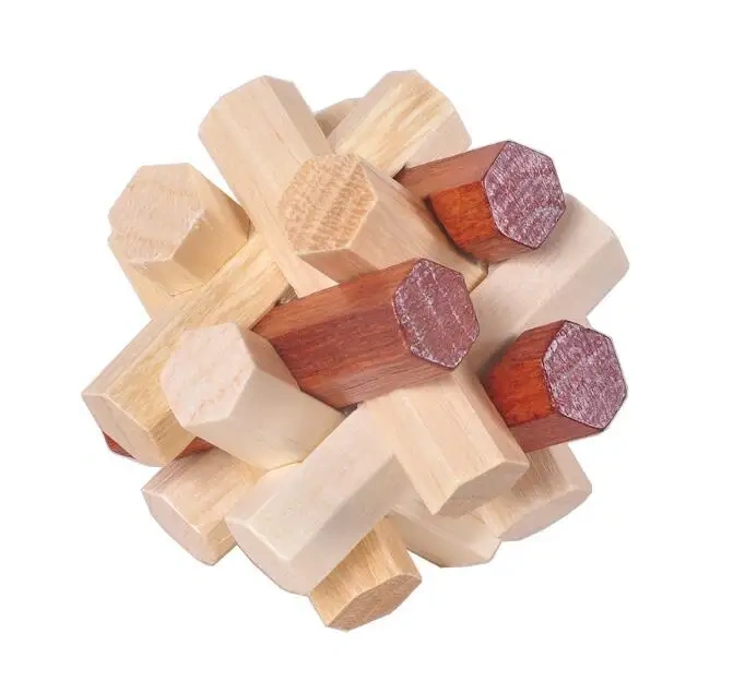 Classic Challenging 12 Parts 3D Wooden Puzzle Burr Brain Teaser Game for Adults