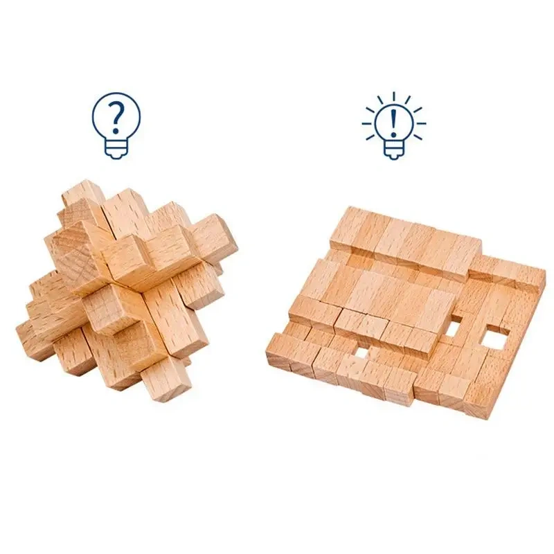 Classic Burr Puzzle 15-piece Wooden Interlocking Brain Teaser Puzzles Game for Adults Kids