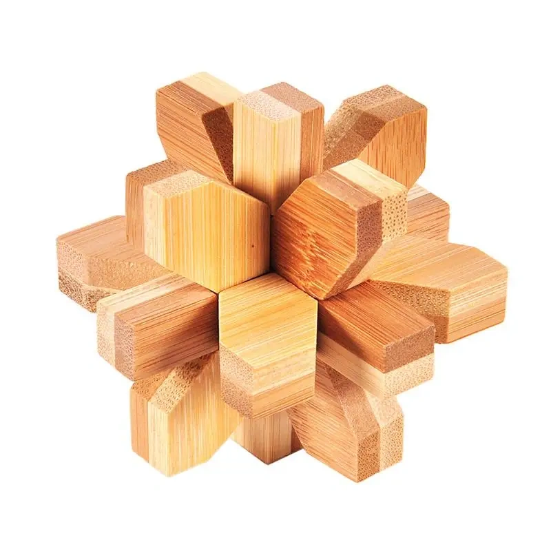 Classic Bamboo Brain Teasers Interlocking Puzzle Game for Adults Kids Size 7.5cm