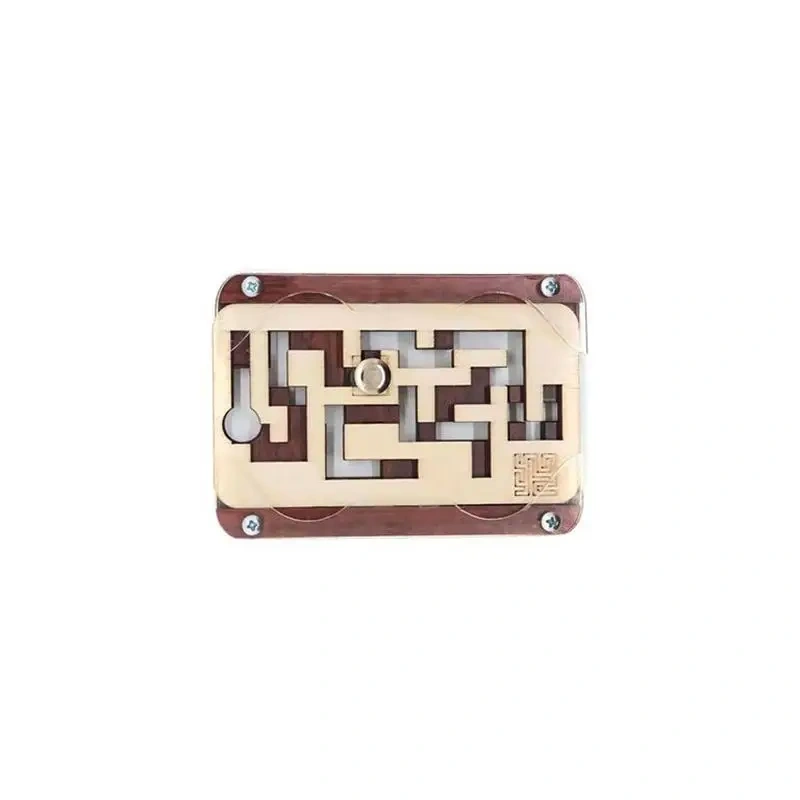 Challenging Portable Two Keys Wooden Sliding Maze Brain Teaser Puzzles Game for Adults