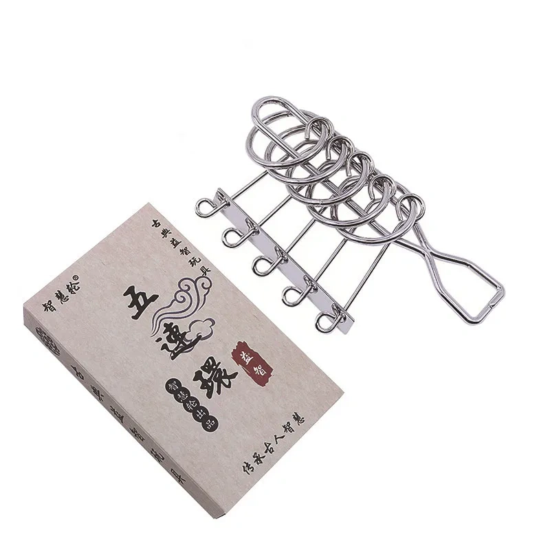 Classic Metal Five Rings Brain Teasers Puzzles Game