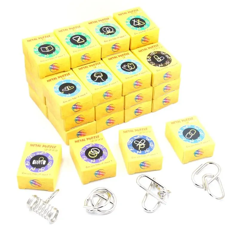 Set of 32PCS Display Box Educational Magic Metal Wire Entanglement Brain Teasers Puzzles Game with Solution for Adults Kids