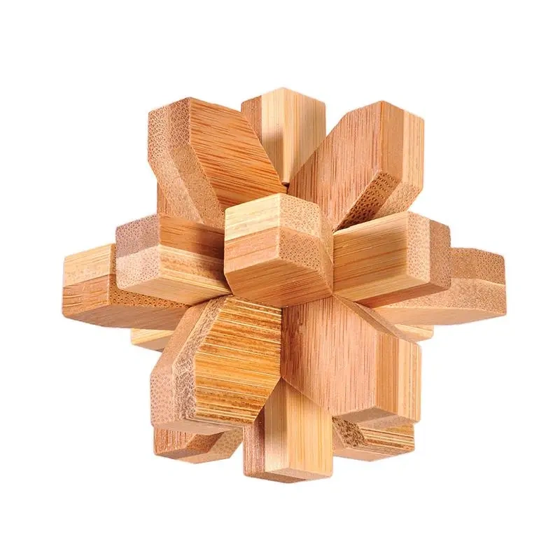 Classic Bamboo Brain Teasers Interlocking Puzzle Game for Adults Kids Size 7.5cm