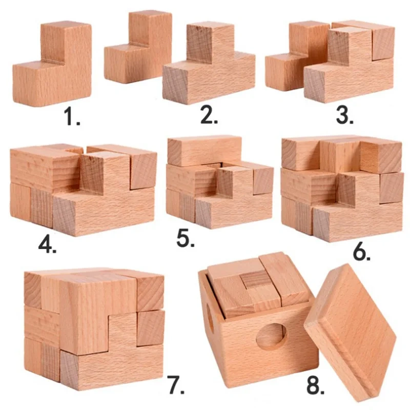Desk Novalty Wooden Soma Cube Puzzle Mind Box Brain Teaser Game for Adults Kids
