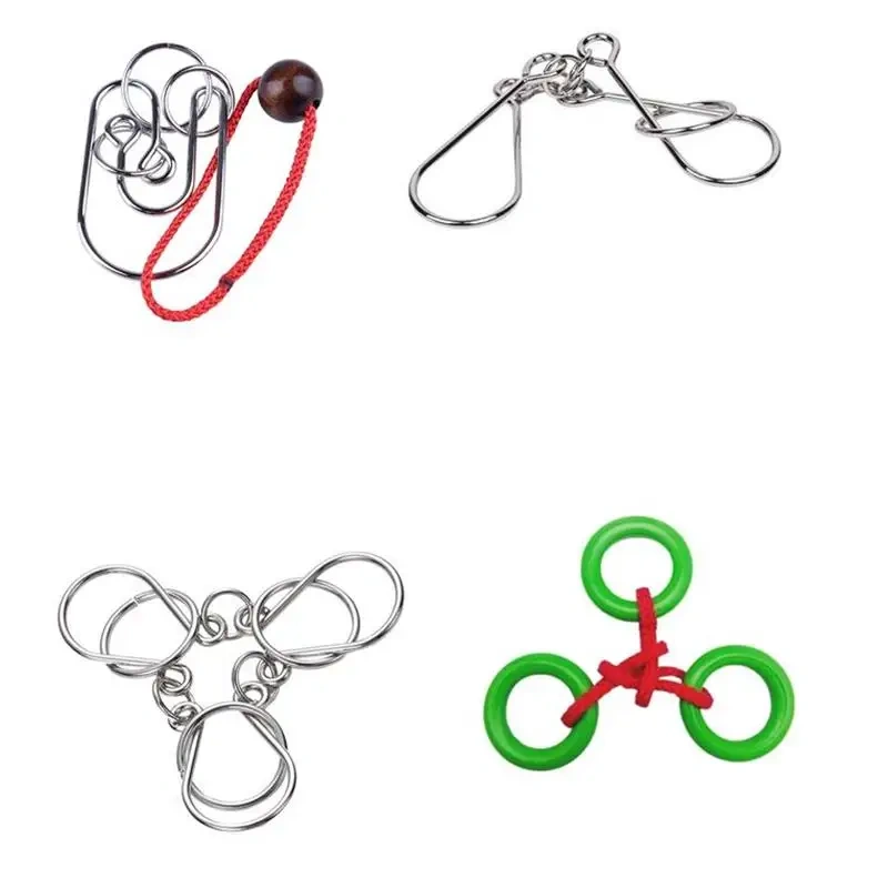 Classic Metal Brain Teasers Lock Ring Puzzle Magic Wire Rope Puzzles Game for Adults Kids