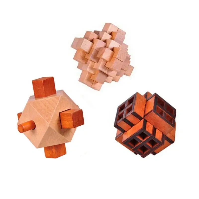 3PCS/Set 3D Wooden Interlocking Burr Puzzles Brain Teasers Game Toys for Adults Children