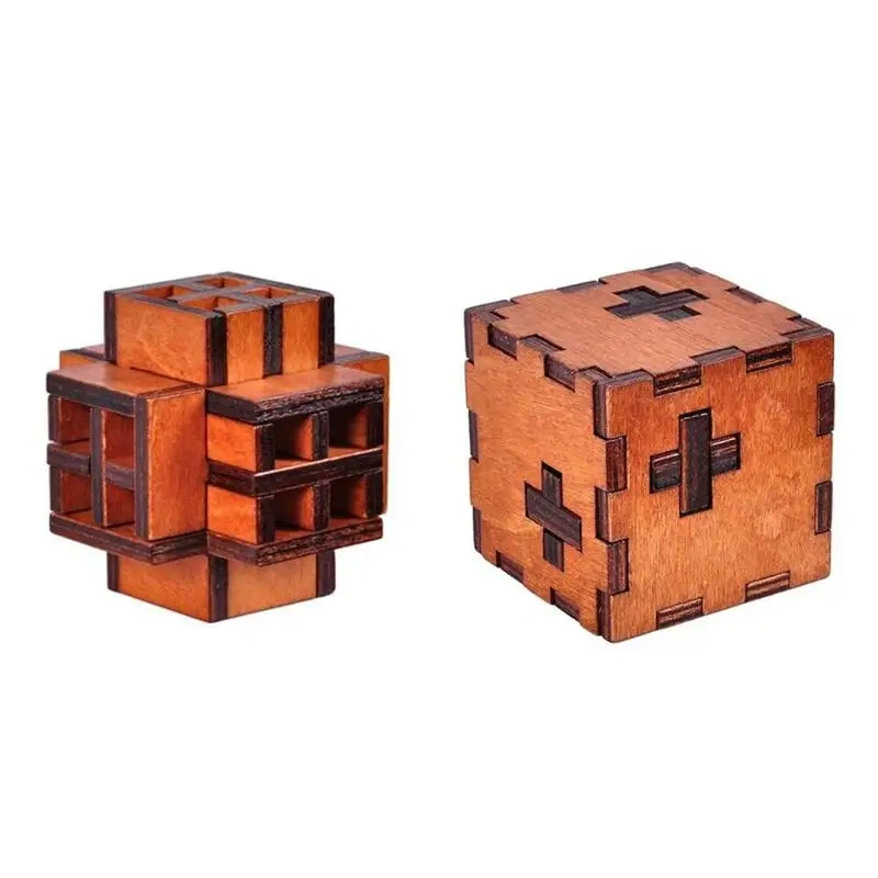 2PCS/Set Challenging 3D Wood Brain Teasers Puzzles Mind Puzzles Game for Adults Kids