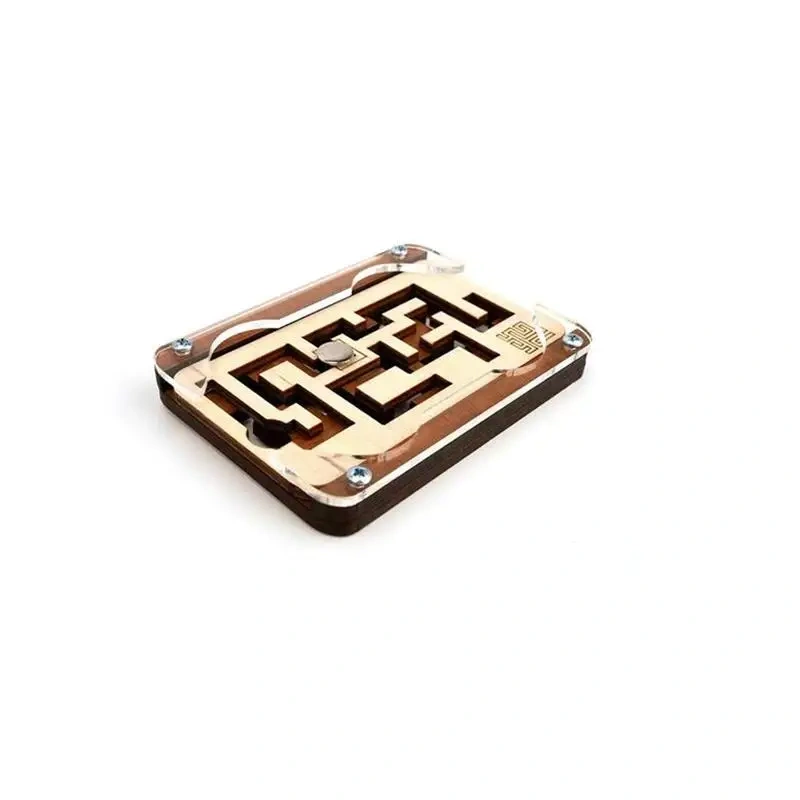 Challenging Portable Two Keys Wooden Sliding Maze Brain Teaser Puzzles Game for Adults