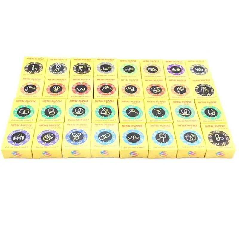 Set of 32PCS Display Box Educational Magic Metal Wire Entanglement Brain Teasers Puzzles Game with Solution for Adults Kids