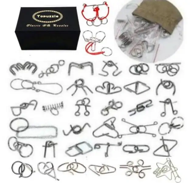 28/32/36PCS per Set Metal Puzzle Mind Brain Teaser Magic Wire Baffling Puzzles Game for Children Adults Kids