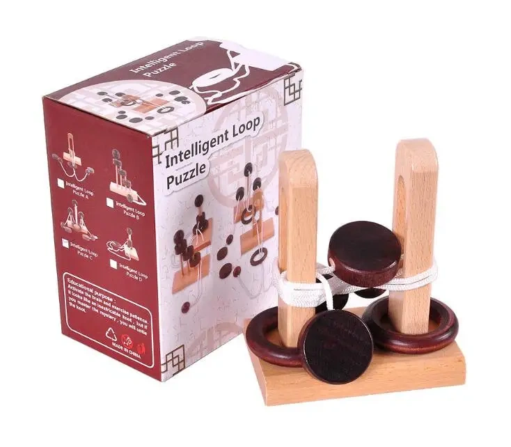 Desk Novelty 3D Wooden Rope Puzzle Mind Brain teaser Loop Puzzles Game for Adults