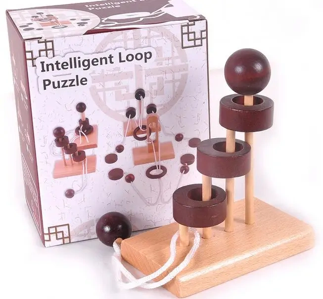 Desk Novelty Baguenaudier 3D Wooden Rope Loop Puzzle Mind Brain teaser Game for Adults Kids