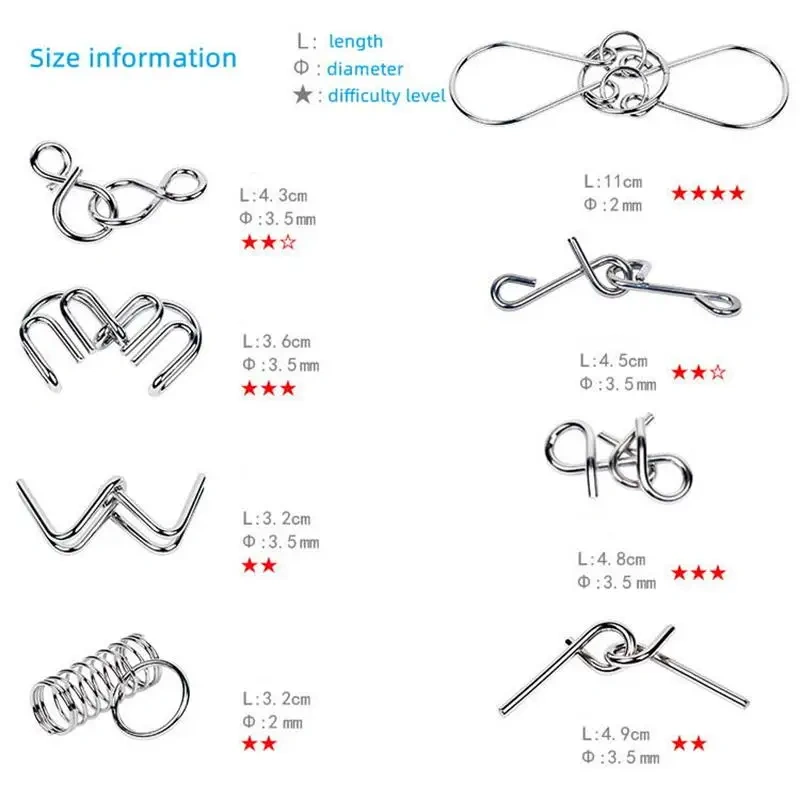 9PCS/Set Metal Puzzle Wire Brain Teaser Game for Children Adults