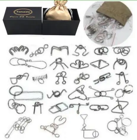 28/32/36PCS per Set Metal Puzzle Mind Brain Teaser Magic Wire Baffling Puzzles Game for Children Adults Kids