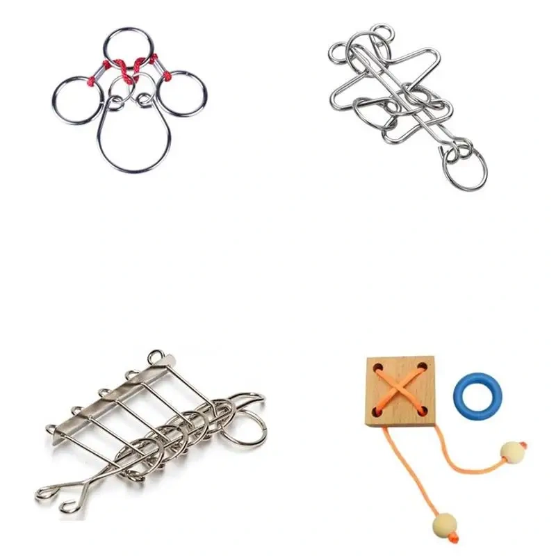 Classic Metal Brain Teasers Lock Ring Puzzle Magic Wire Rope Puzzles Game for Adults Kids