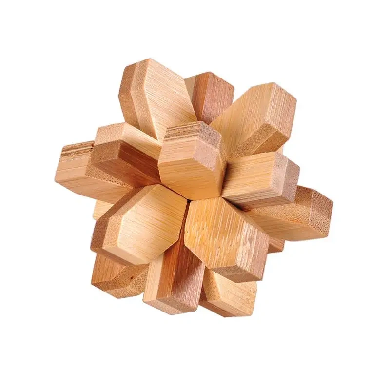 Classic Bamboo Brain Teasers Interlocking Puzzle Game for Adults Kids Size 7.5cm