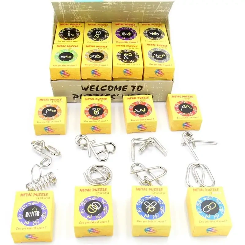 Set of 32PCS Display Box Educational Magic Metal Wire Entanglement Brain Teasers Puzzles Game with Solution for Adults Kids