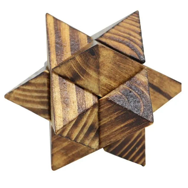 Classic Wooden Star Burr Brain Teasers Puzzles Game