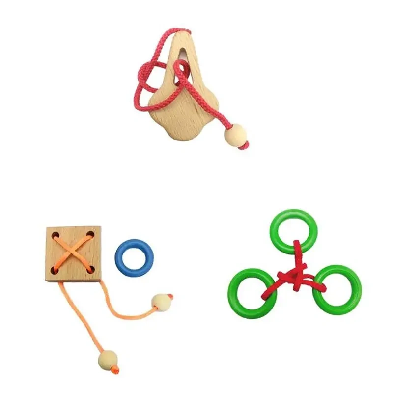 Desk Novelty 3D Wooden Rope Loop Puzzle Mind String Brain teaser Game for Adults Kids