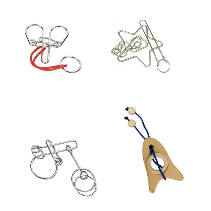 Classic Metal Brain Teasers Lock Ring Puzzle Magic Wire Rope Puzzles Game for Adults Kids