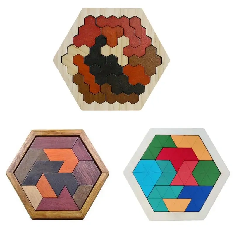 3PCS/Set Wooden Tangram Board Puzzle Kids Mind Brain Teasers Puzzles Game