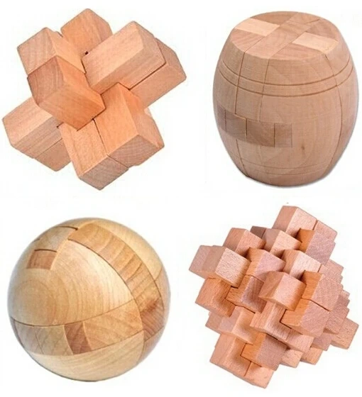 4PCS/Lot 3D Wooden Puzzle Brain Teaser Interlocking Burr Puzzles Game Toy for Adults Children Kids