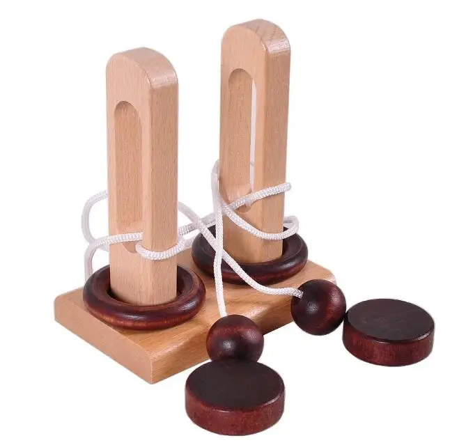 Desk Novelty 3D Wooden Rope Puzzle Mind Brain teaser Loop Puzzles Game for Adults