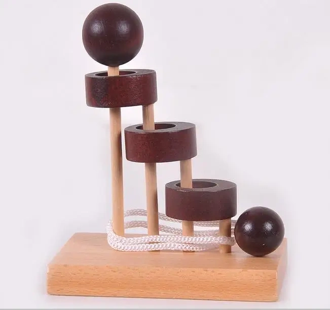 Desk Novelty Baguenaudier 3D Wooden Rope Loop Puzzle Mind Brain teaser Game for Adults Kids