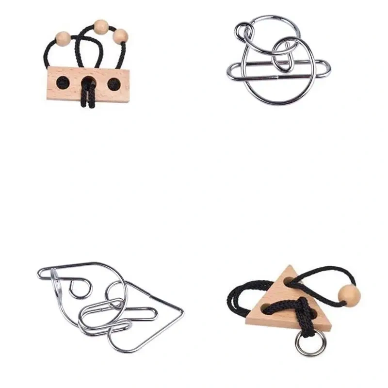 Classic Metal Brain Teasers Lock Ring Puzzle Magic Wire Rope Puzzles Game for Adults Kids