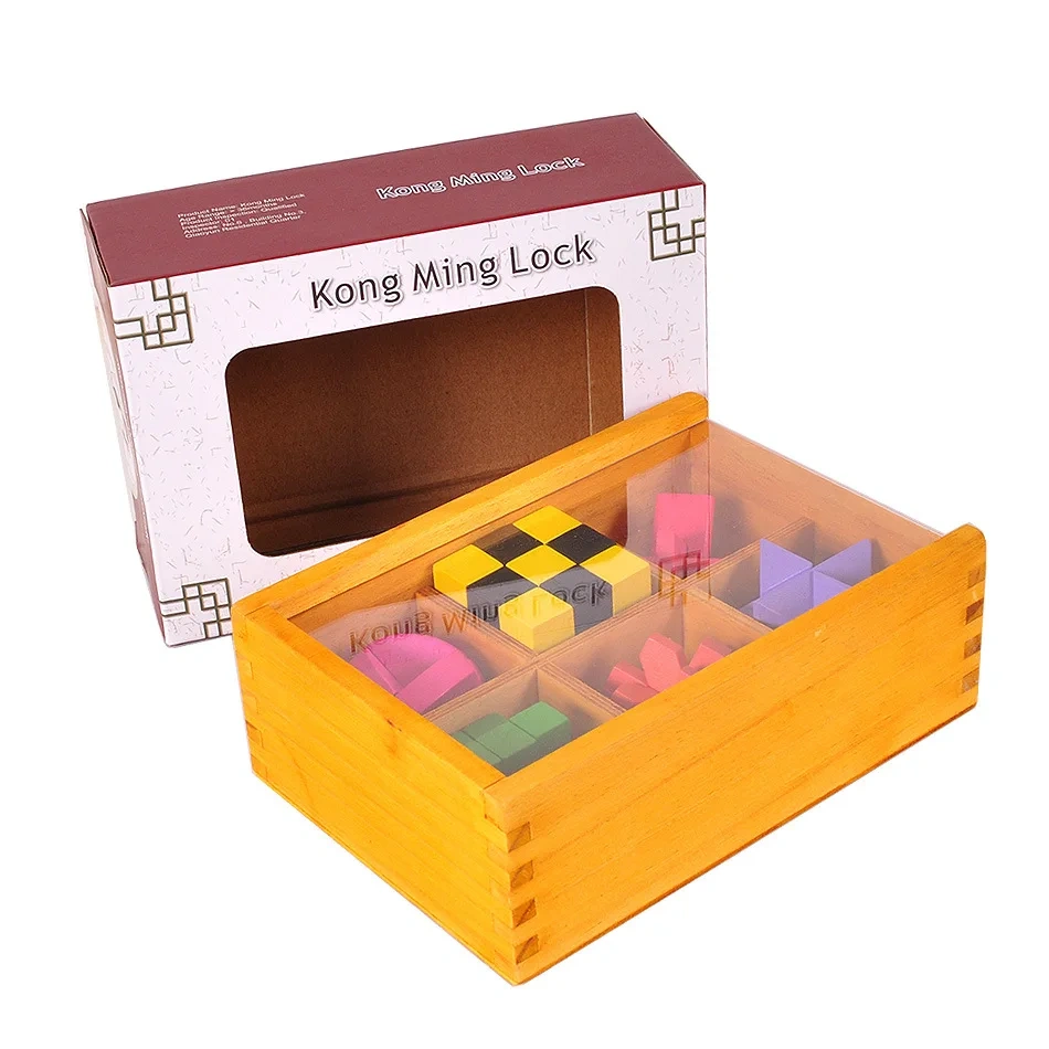 New Set of 6PCS Wooden Brain Teaser Burr Educational Puzzles Game for Children Adults