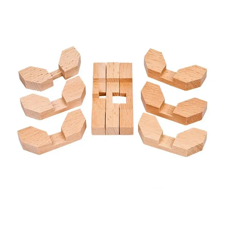 4PCS/Set Classic 3D Wooden Brain Teasers Burr Interlocking Puzzles Game for Adults Kids