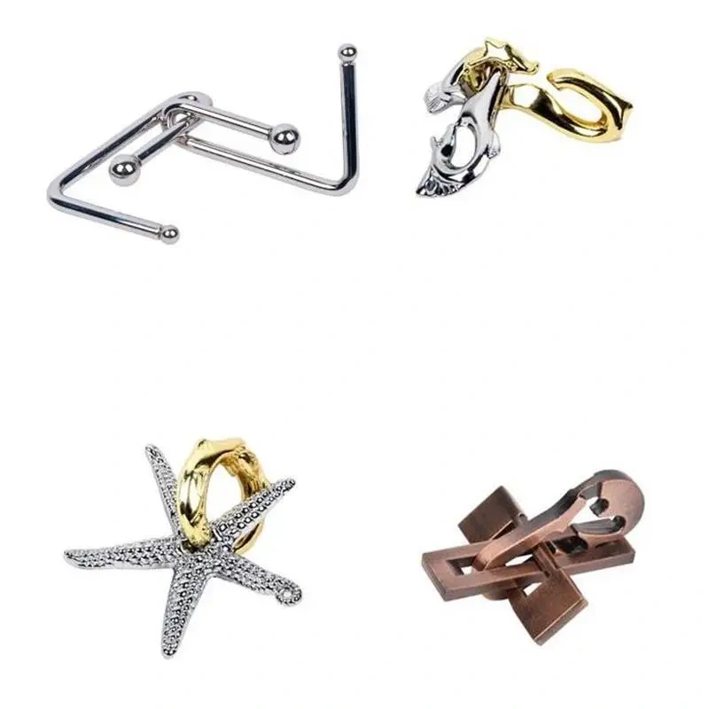 Classic Metal Brain Teasers Lock Ring Puzzle Magic Wire Rope Puzzles Game for Adults Kids