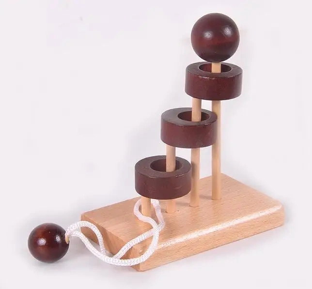 Desk Novelty Baguenaudier 3D Wooden Rope Loop Puzzle Mind Brain teaser Game for Adults Kids