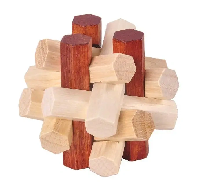 Classic Challenging 12 Parts 3D Wooden Puzzle Burr Brain Teaser Game for Adults