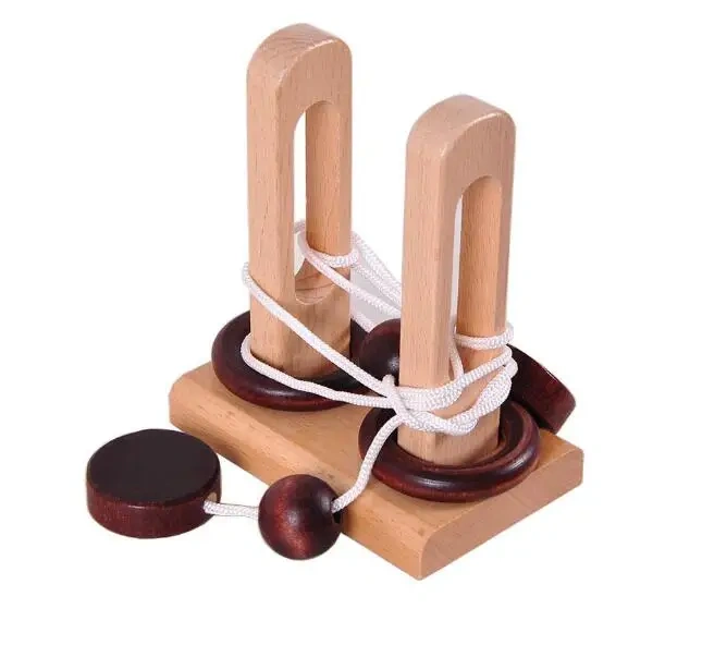 Desk Novelty 3D Wooden Rope Puzzle Mind Brain teaser Loop Puzzles Game for Adults