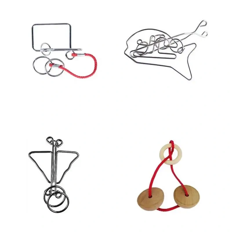 Classic Metal Brain Teasers Lock Ring Puzzle Magic Wire Rope Puzzles Game for Adults Kids